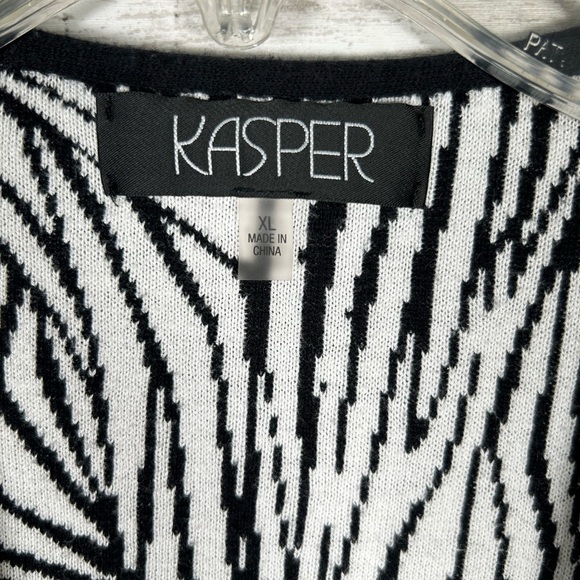 Kasper Black & White Open Front Draped Cardigan Sweater Cotton Viscose Size XL - Picture 4 of 6